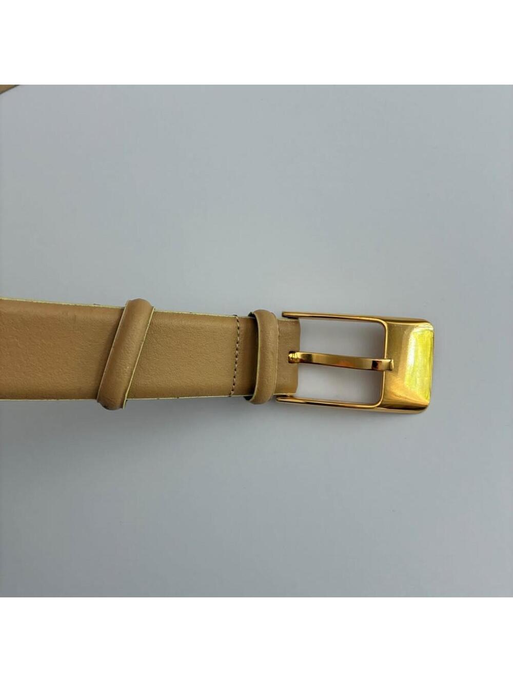 Jacqueline Ferrar Italian Leather Belt XL Beige Gold Buckle Old Money Classic